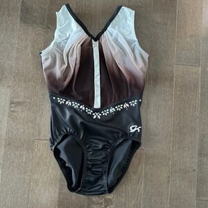 GK Elite Dark Elegance Gymnastics Workout Leotard Ruched Mesh Embellished M